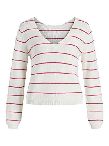 VICHAO V-Neck L/S Knit TOP/SU - NOOS, Białe paski: różowy Yarrow, M