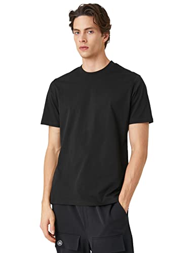 Koton Męski T-shirt Basic z okrągłym dekoltem i krótkim rękawem, czarny (999), XL