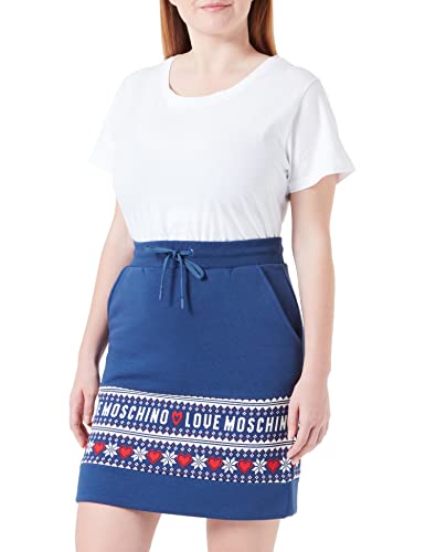 Love Moschino Damska spódnica mini z wkładką na całej długości serca i pingwiny z nadrukiem, Niebieski czerwony biały, 72