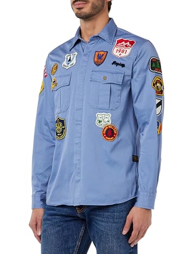 REPLAY M4110 Koszula męska 593 Powder Blue, XS, 593 Powder Niebieski, XS
