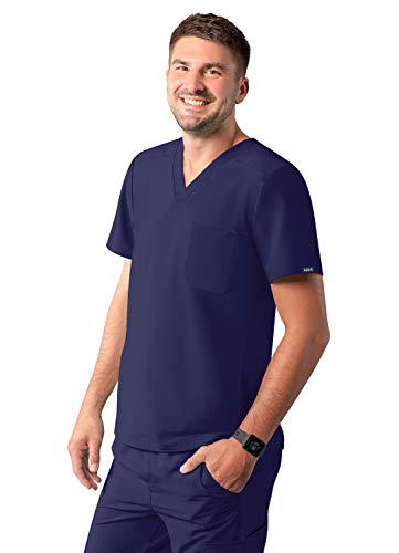 Adar Addition Scrubs dla mężczyzn - nowoczesny top z wieloma kieszeniami z dekoltem w serek, Navy, M