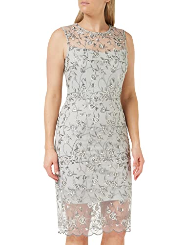 Gina Bacconi Damska kremowa i szara haftowana sukienka koktajlowa, 18, szary, 44