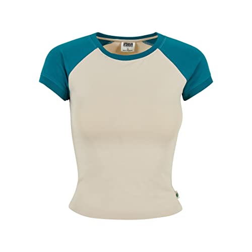 Urban Classics Damska koszulka baseballowa w stylu retro, organiczna rozciągliwa, miękka trawa morska/wodna, Softseagrass/Watergreen, XS