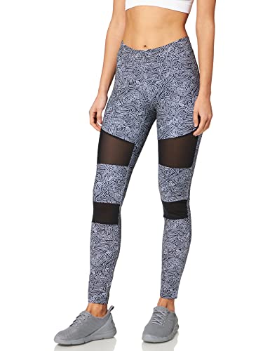 Urban Classics Damskie legginsy Tech Mesh AOP, przylegające do skóry, damskie spodnie do jogi z nadrukiem AOP, dostępne w 6 wariantach kolorystycznych, rozmiary XS-5XL, Blackzen, XS