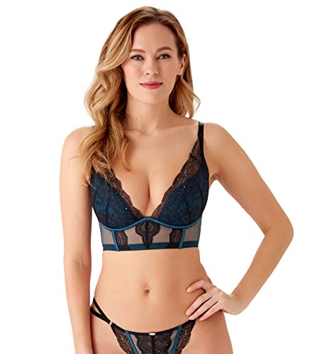 Gossard Damski biustonosz VIP Confession Longline Plunge, czarny/turkusowy, 38C, Czarny/niebieskozielony, 85C