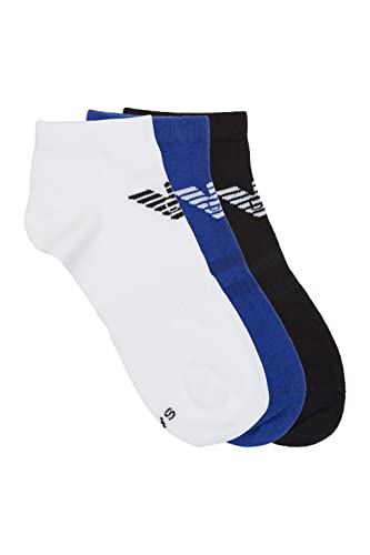 Emporio Armani Męskie skarpety do sneakersów na co dzień, 3-pak, Biały/Mazarine/Czarny, Large