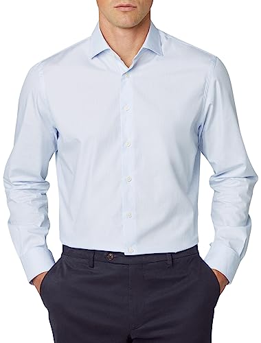 Hackett London Męska koszulka POPLIN z mikropaskami, niebieska (niebiesko-biała), M, niebieski (niebieski/biały), M