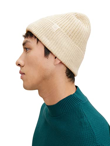 TOM TAILOR Męskie Czapka beanie ze wzorem warkocza 1034380, 30318 - Nice Off White Melange, ONESIZE
