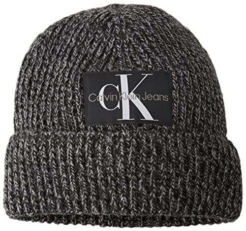 Calvin Klein Jeans Męska czapka z dzianiny oversize z etykietą, czarna, jeden rozmiar