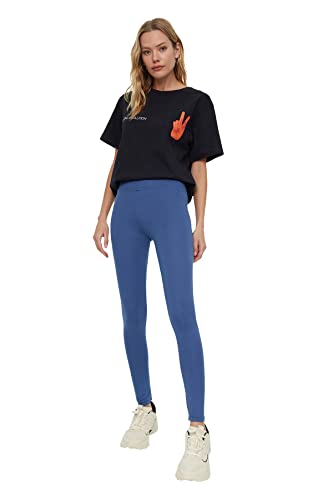 Trendyol Damskie legginsy z dzianiny z wysokim stanem, NIEBIESKI, XXL