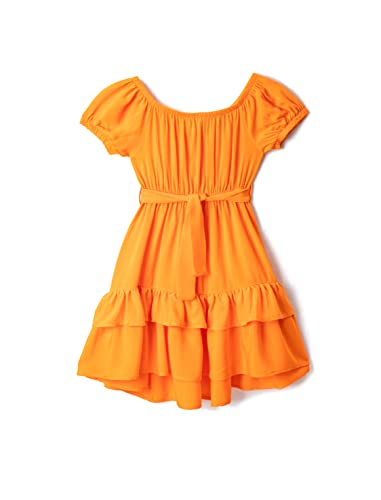 Koton Dziewczęca sukienka Midi Belt Detail Short Sleeve Ruffled Voluminous U Neck, Pomarańczowy (200), 5-6 Lata