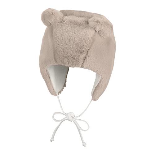 Sterntaler - Dziewczęca czapka zimowa z wegańskiego futra, z uszami i tasiemkami, beżowa - 4402043, beżowy, 49 cm