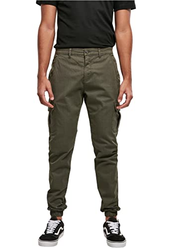 Urban Classics AOP Glencheck Cargo Jog spodnie męskie z delikatnym wzorem w kratkę w 3 kolorach, rozmiary S - 5XL, oliwkowy, XXL