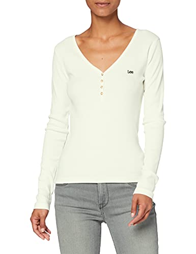 Lee Damska koszulka Ribbed Henley, Białe płótno., XS