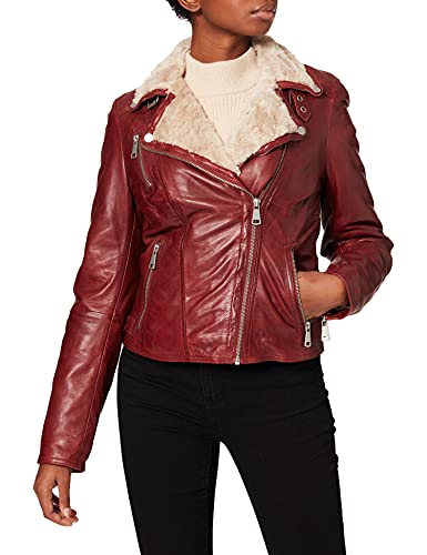 Freaky Nation Damska kurtka zimowa Biker Princess skórzana, bordowy/beżowy, M