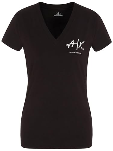 Armani Exchange Damska koszulka z logo Ax V Neck Fitted Tee T-Shirt, czarny, S