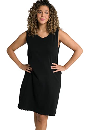 Ulla Popken Damska, faliste krawędzie, linia A, drobne prążki, bawełna ekologiczna sukienka, czarny, 54-56