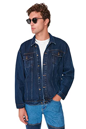 Trendyol Męski płaszcz z klapą, jednokolorowy, oversize, granatowy, M, granatowy, M