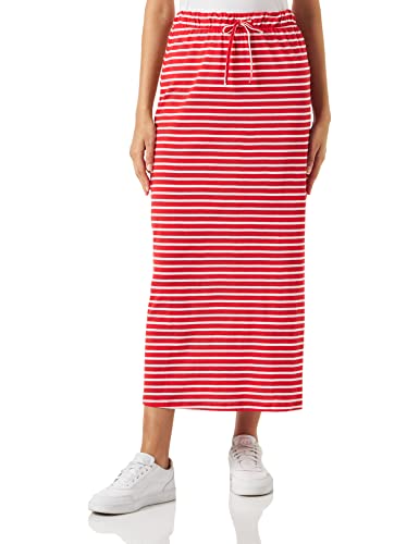 Vila VIDARLING HW Maxi Spódnica - NOOS, Flame Scarlet/Stripes:optical Snow, M