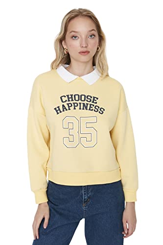 Trendyol Damska bluza polo z okrągłym dekoltem, zwykła, żółta, M, ŻÓŁTY