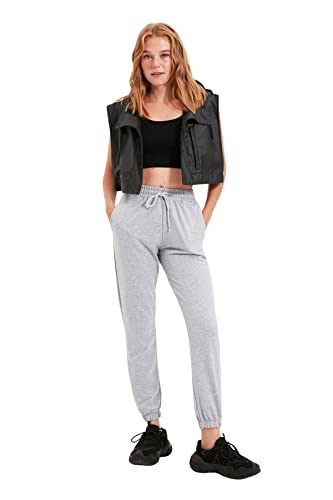 Trendyol Damskie spodnie dresowe o normalnej talii Skinny Fit Jogger, Szary, S