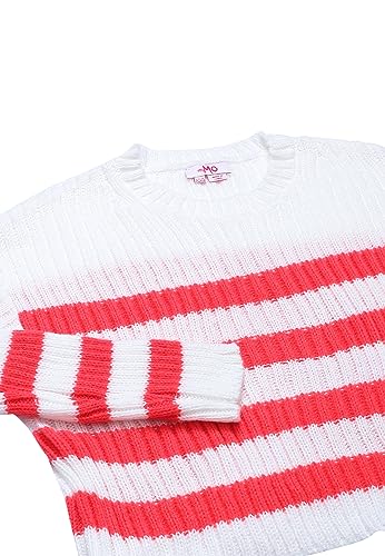 myMo Damski sweter w paski WOLLBIAŁY Koral XS/S, Wełna biała, koralowa, XS
