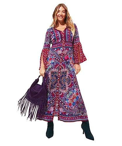Joe Browns Damska sukienka maxi z nadrukiem w ciemnym stylu boho, fioletowa, 14P, Fioletowy, 40-Maly