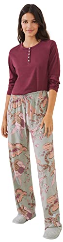 women'secret Długie spodnie damskie z tkaniny wiskozowej z Gastonem i Danielą, zielony nadruk, XS, Zielony nadruk, XS