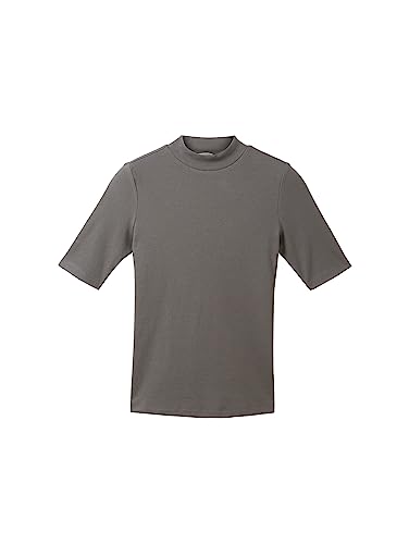 TOM TAILOR Damska koszulka z golfem i prążkowaną strukturą, 32251-Dark Mineral Grey, M