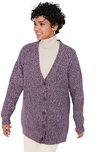 Trendyol Damski design zrelaksowany podstawowy dekolt w serek dzianina skromne kardigany, Fioletowy, S