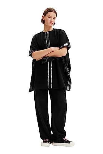 Desigual Women's Poncho_Cruces Milan, Black, One Size, czarny, jeden rozmiar