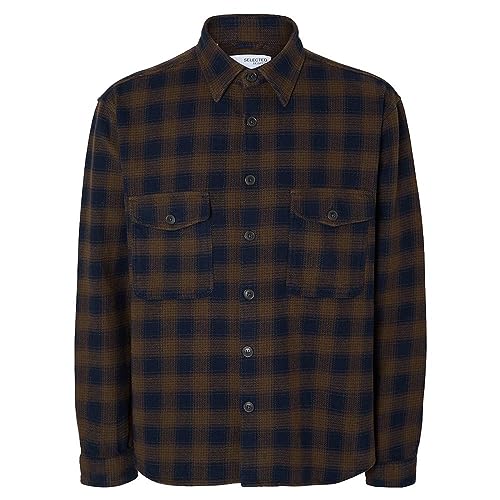 SELETED HOMME Męska koszula flanelowa Slhloosemason-Flannel Overshirt Noos, beżowy, XXL