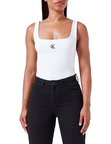 Calvin Klein Jeans Damska koszulka bez rękawów z dzianiny Ck Rib, biały, M