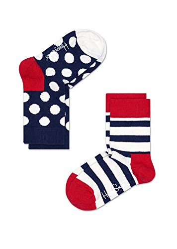 Happy Socks Stripe, kolorowe i zabawne, Skarpety dla dzieci, Niebieski-Czerwony-Biały 2 pary (0-12M)