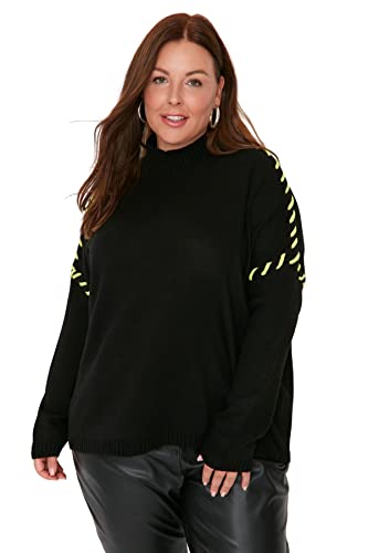 Trendyol Damska bluza z golfem, jednokolorowa, regularna, plus size, czarna, XL, Czarny
