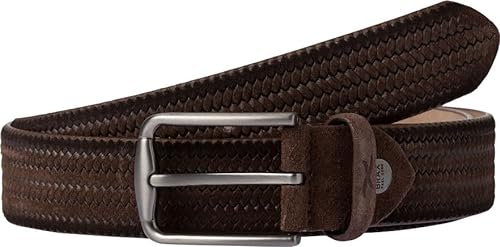 BRAX Męski pasek skórzany Haka w jodełkę z wytłoczonym paskiem, brązowy, 85