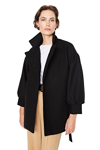 Trendyol Damski kołnierz z klapą, gładki płaszcz oversize, Czarny, 64