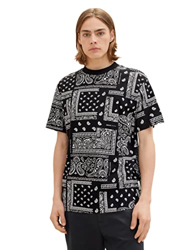 TOM TAILOR Denim Koszulka męska 1036481, 31855-Black Big Paisley, XS, 31855 - Black Big Paisley Print, XS