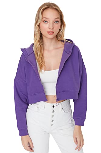 Trendyol Damska bluza z kapturem jednokolorowa, fioletowa, S, Fioletowy
