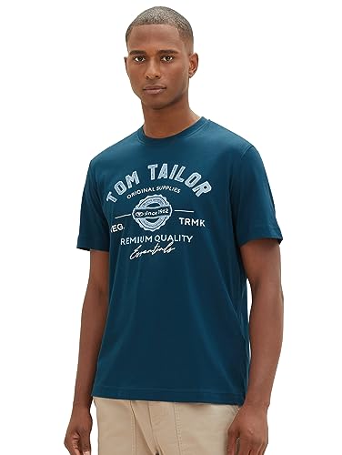 T-shirt męski TOM TAILOR z nadrukiem logo wykonany z bawełny, 21179-głęboka zieleń stawu, XXXL