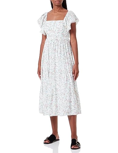 Koton Damska sukienka w kwiaty midi Square Neck Frill Detail, Green Design (7d5), 36