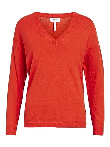 Object Damski sweter z dzianiny, dekolt w serek, pomidor koktajlowy, XL