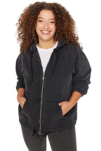 Trendyol Damska bluza z kapturem jednokolorowa, oversize, plus size, antracytowa, 44, Antracyt, 70 duże rozmiary