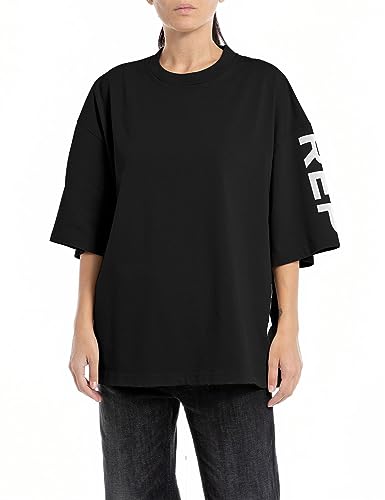 Replay Damska koszulka oversize z rękawami 3/4, 098 BLACK, XXS