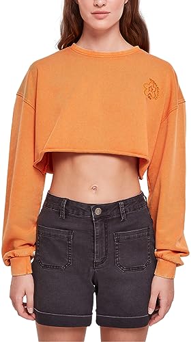 Urban Classics Damski sweter z krótkim dekoltem w kwiaty, z krótkim rękawem, dostępny w wielu różnych kolorach, rozmiary XS-5XL, Pomarańczowy vintage, L