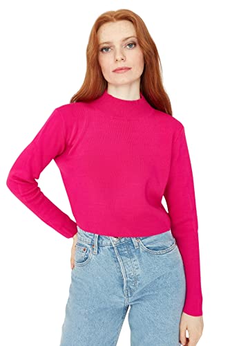 Trendyol Damska bluza z dzianiny o regularnym kroju basic ze stójką, fuksja, S