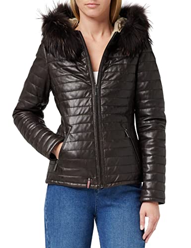 Oakwood Damska kurtka puchowa z prawdziwej skóry i futra, br?zowy, S