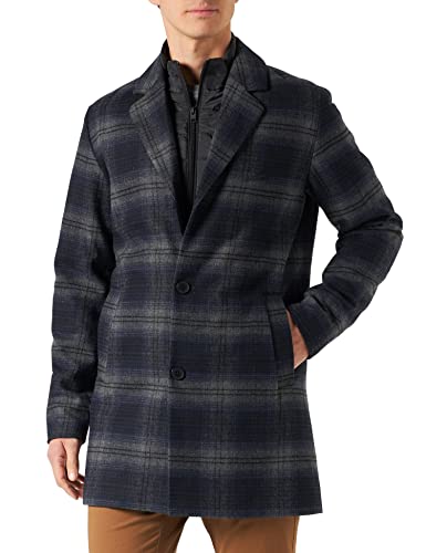 JACK & JONES Płaszcz męski, mieszanka wełny, Granatowy blezer/szczegóły: check, M