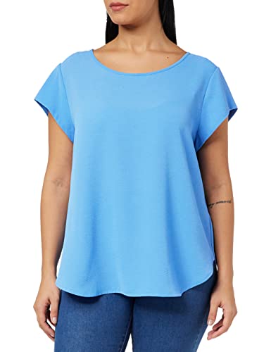 ONLY Women Unicolored Short Sleeve Blouse | Basic Round Neckline | Blouses T-Shirt Top ONLVIC, Colours:Blue, Size:36