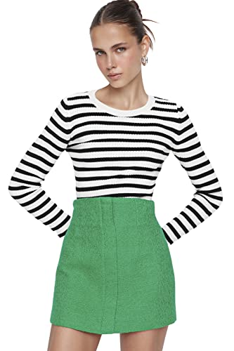 Trendyol Damski sweter ECU-Striped Knitwear Sweater, ecru, M